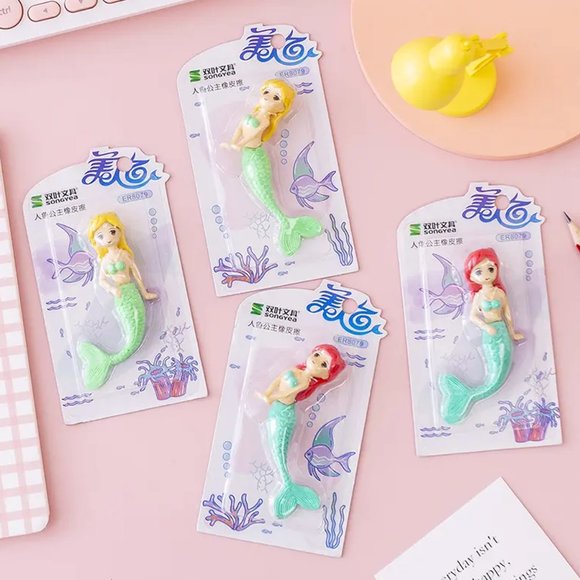 Mermaid Shape Cute Eraser Set for School Children - Picture 6 of 6